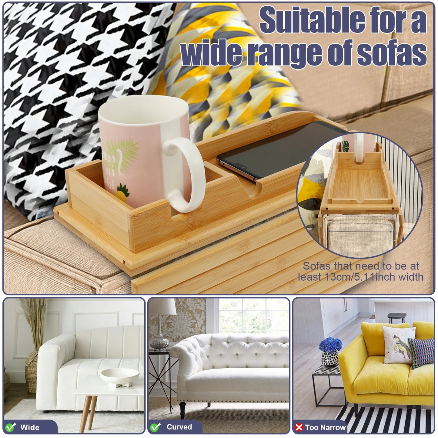 Bamboo Foldable Couch Armrest Tray™